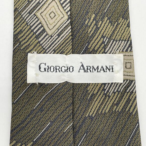 Giorgio Armani 100% Pure Silk Necktie Green Abstract Luxury Design Vintage Retro - Picture 9 of 16